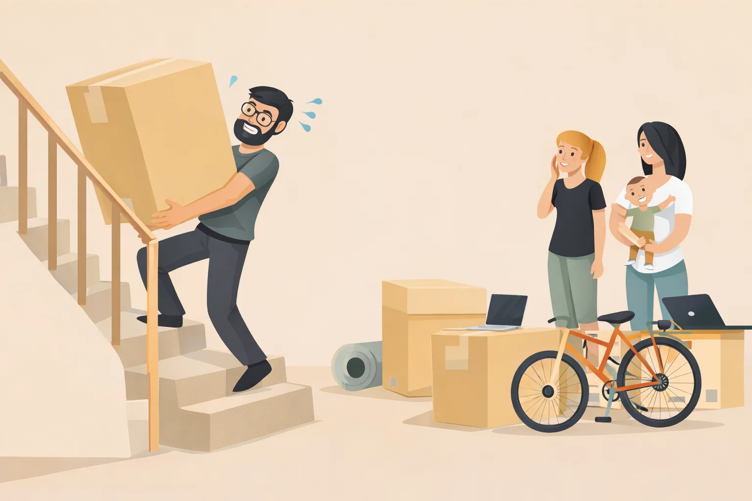 Illustration of a family packing for a DIY move