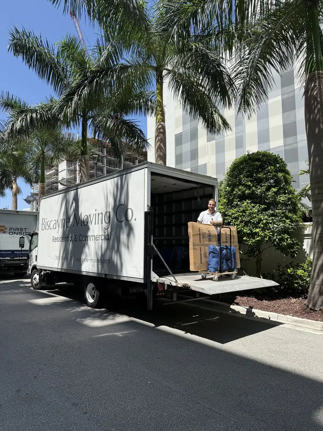 Biscayne Moving Co. truck outside a Miami residence