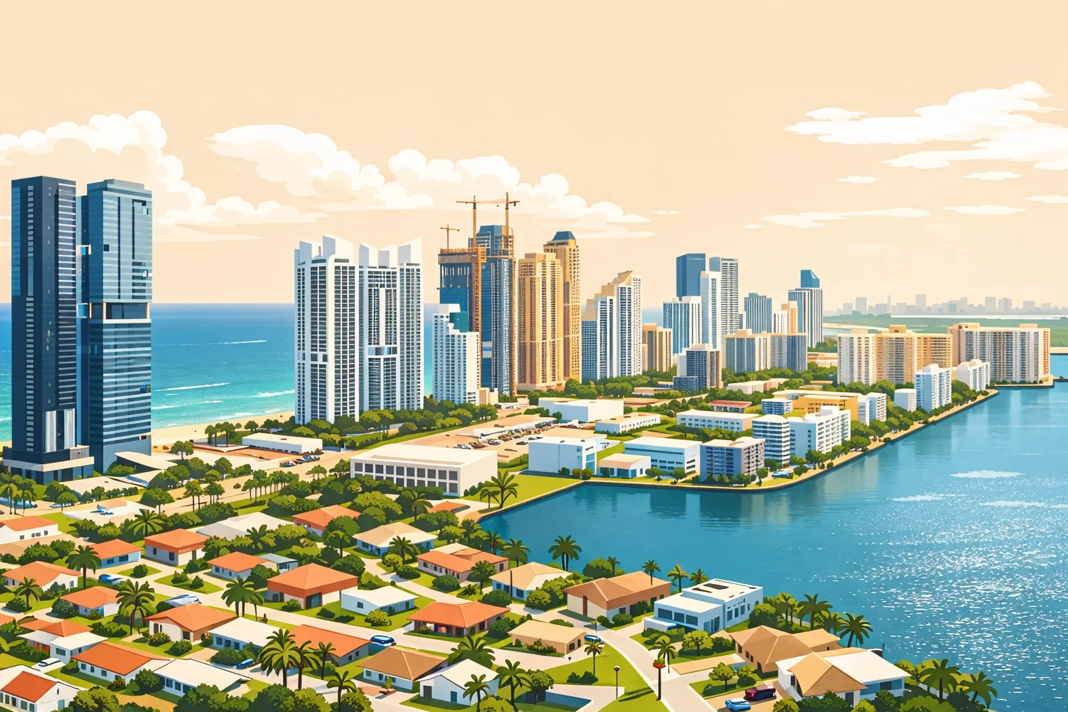 Illustrated Sunny Isles Beach skyline for a professional moving guide
