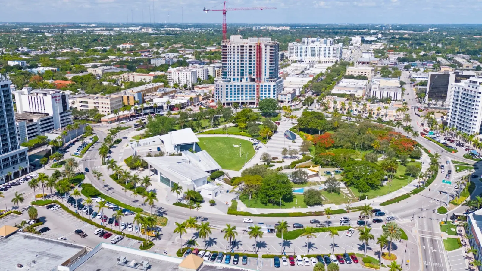 Aerial view of Young Circle and the ArtsPark in downtown Hollywood, FL