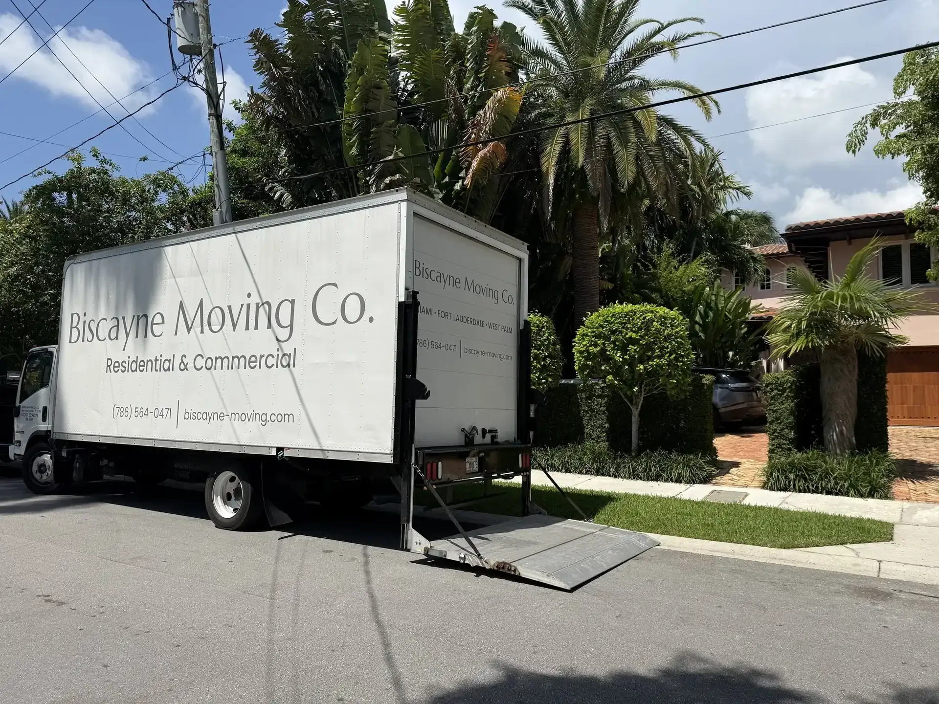 Biscayne Moving Co. truck outside a South Florida home
