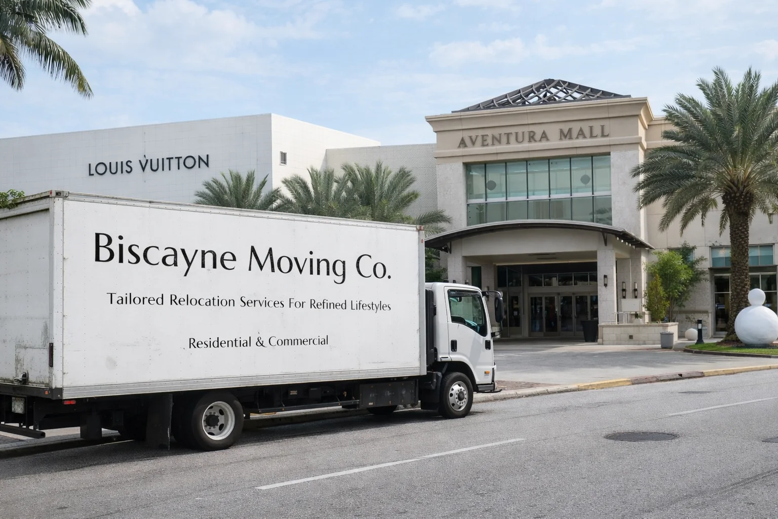 Biscayne Moving Co. truck outside Aventura Mall for a local moving guide