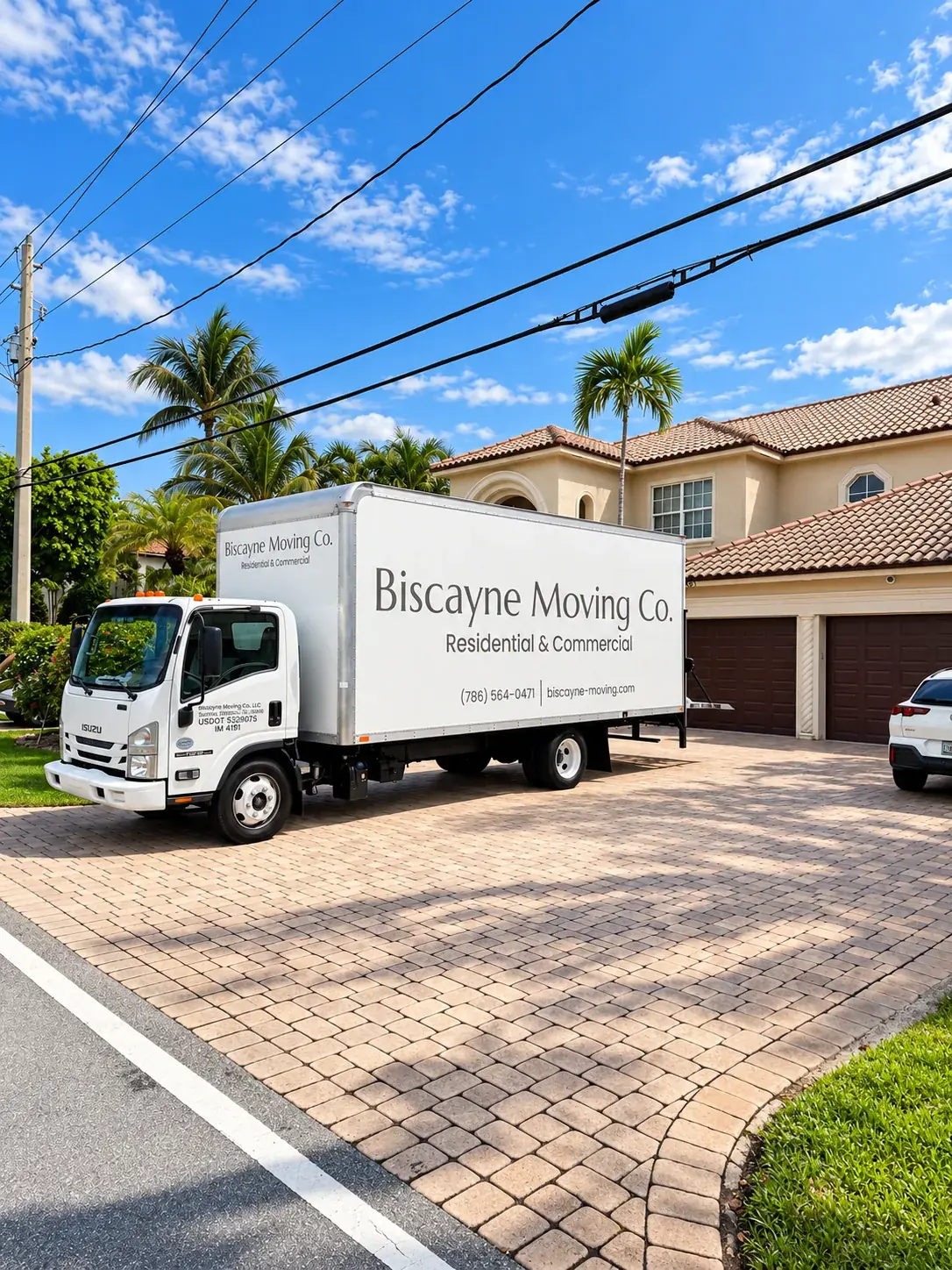 Biscayne Moving Co. truck parked outside a Hollywood home