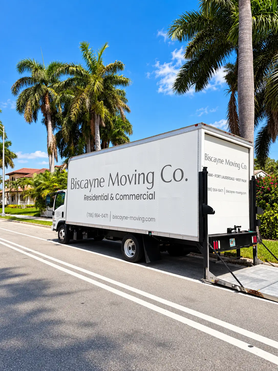 Biscayne Moving Co. moving truck on Hollywood Boulevard in Hollywood, FL